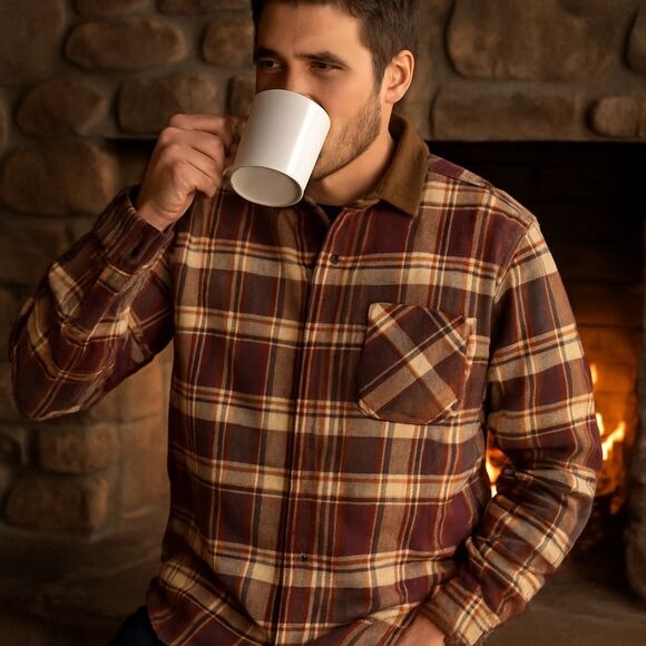 Legendary Whitetails Tan Brown Men's Plaid Long Sleeve Button-Down Cotton Shirt - Picture 3 of 13